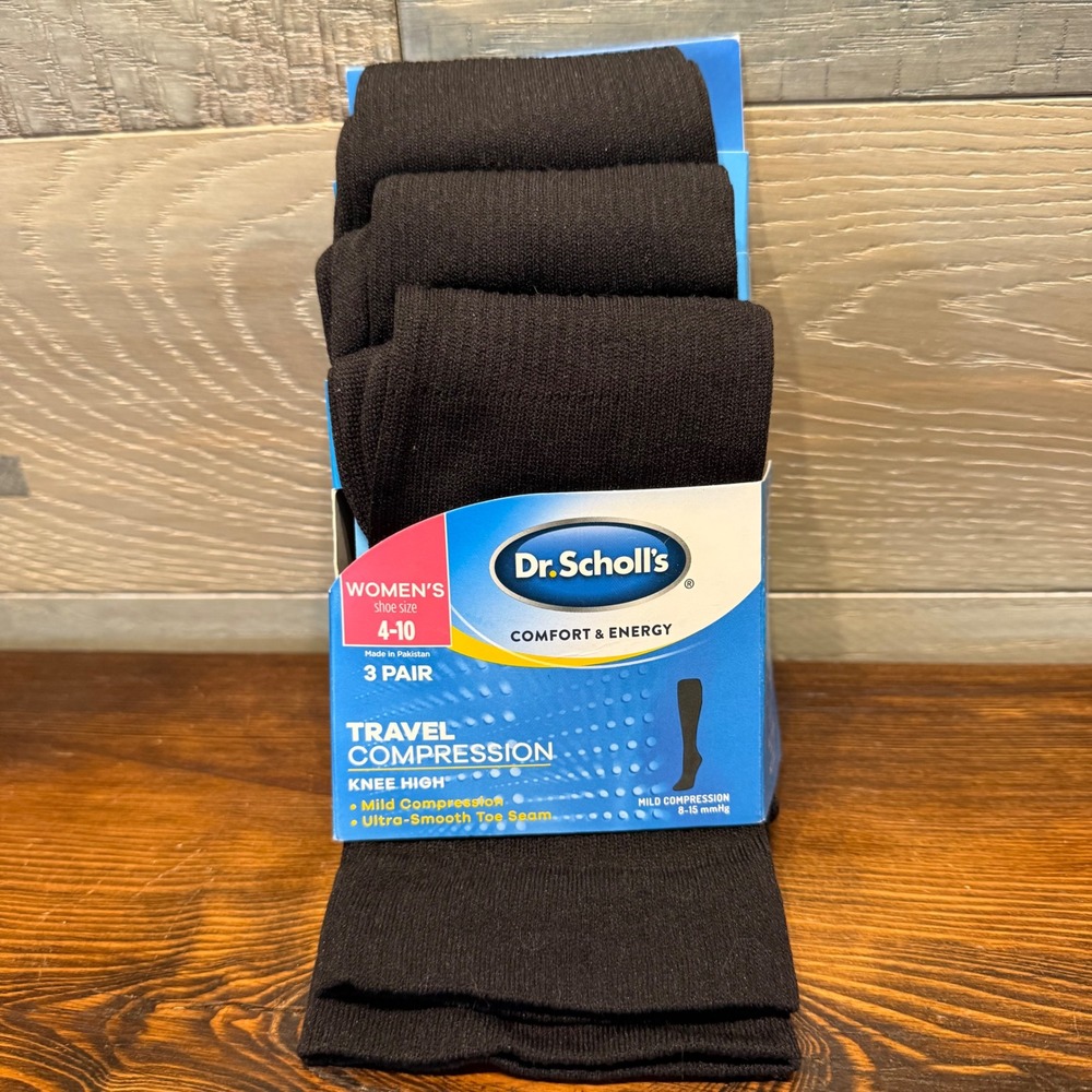 Dr Scholls Womens Travel Compression Knee High Socks 3 Pair Black Size 4-10 NEW